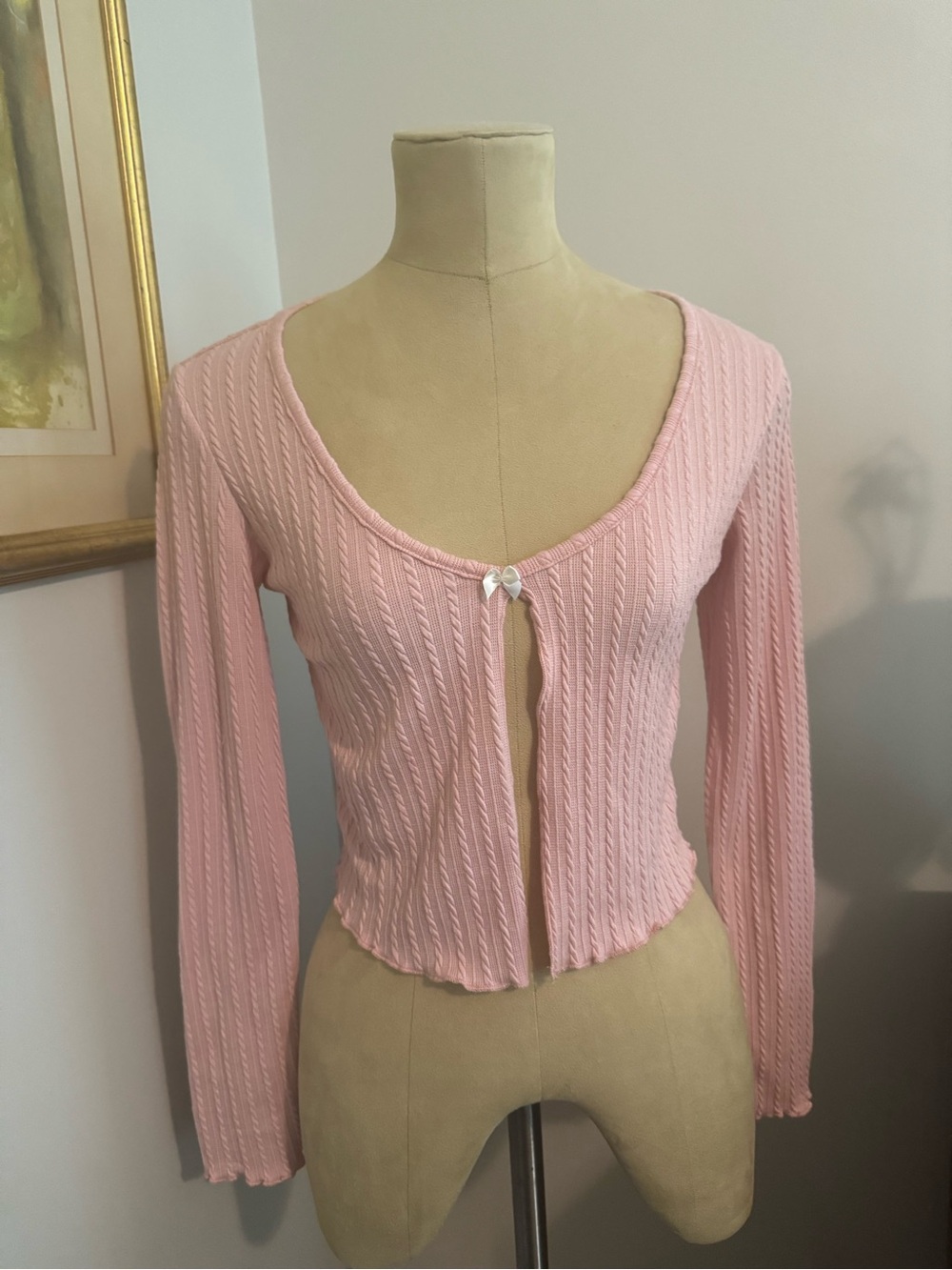 Wild Skyes Light Pink Ribbed Cropped Cardigan Size M